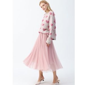 CHICWISH Contrast Color Fuzzy Hearts Knit Sweater